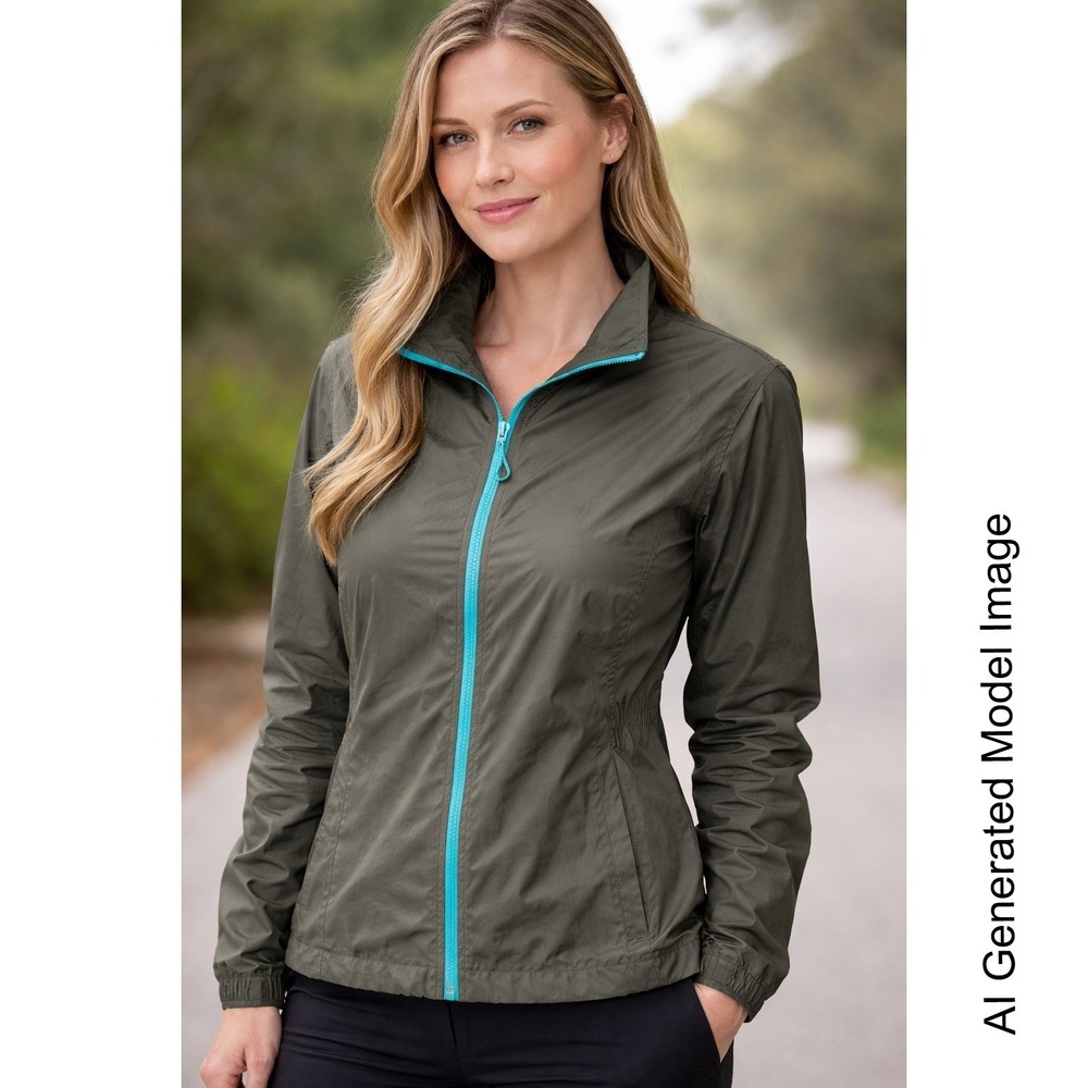 PGA Tour Womens Golf Jacket Full Zip‎ Windbreaker Gray Turquoise Small